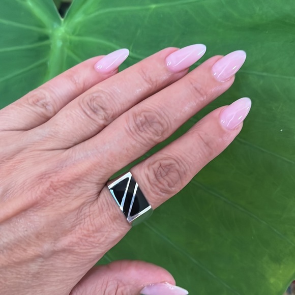 Sterling Silver Men Black Onyx Ring Deco Signet Ring - Picture 7 of 15